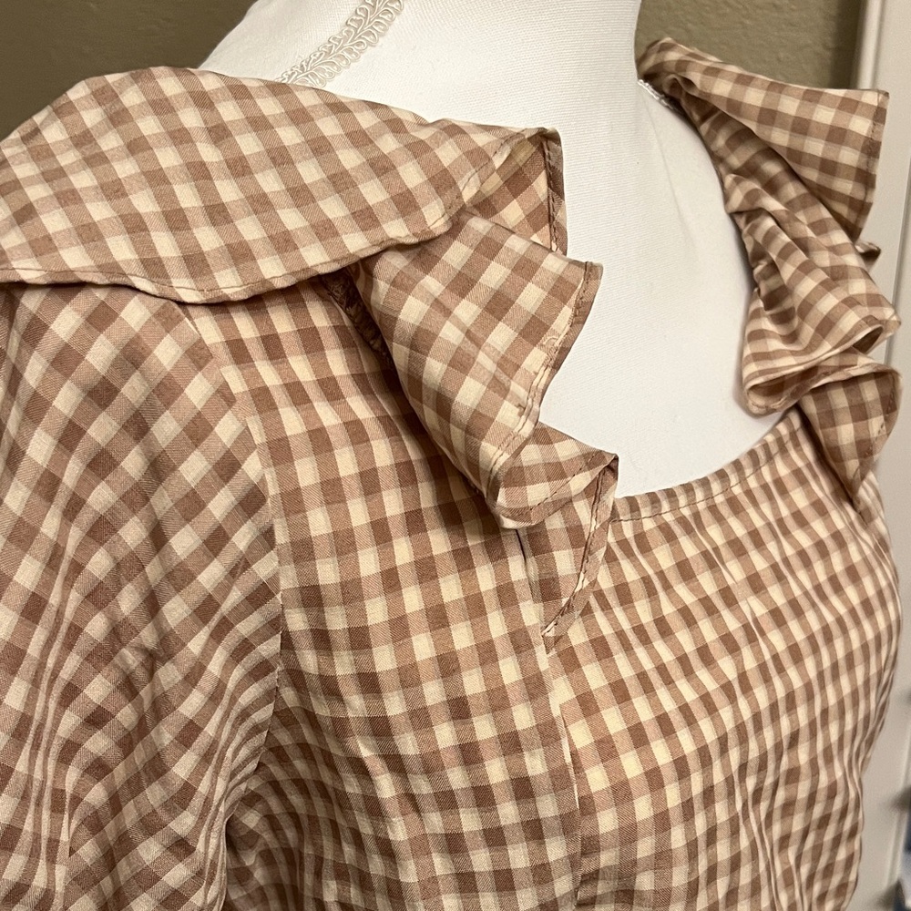 ANDREE BY UNIT Brown Gingham Ruffle Blouse - Picture 2 of 4